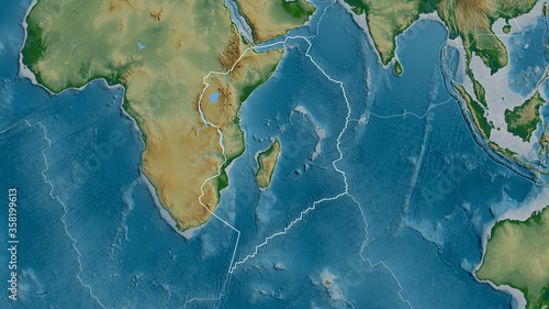 Somalian tectonic plate - outlined. Physical