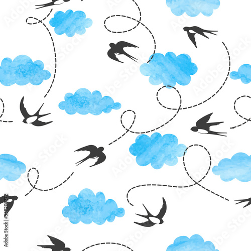 Seamless flying swallows an...