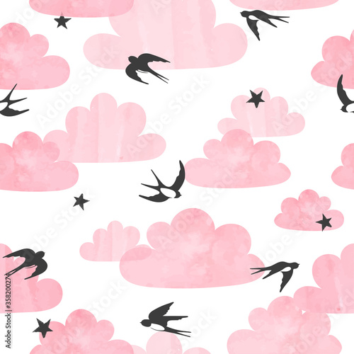 Seamless flying swallows an...