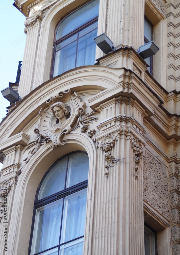 Detail of the facade of an old house in St. Petersburg