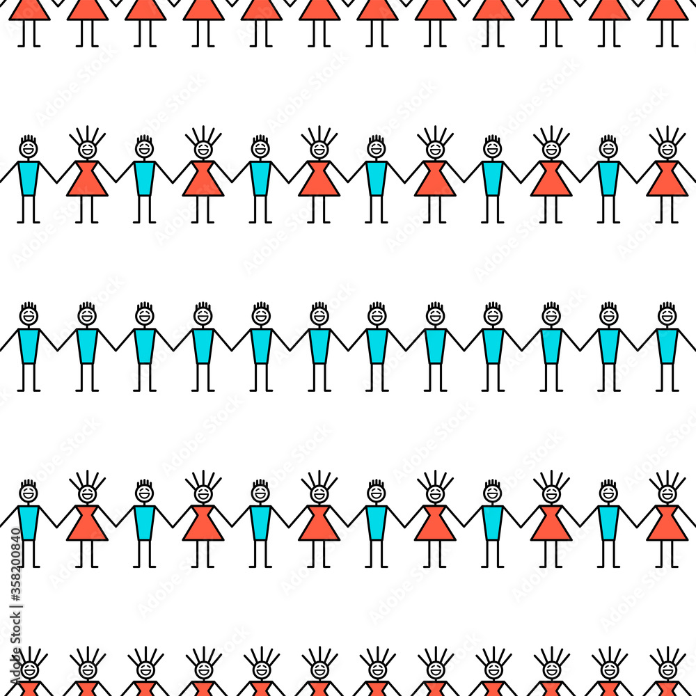 Abstract people holding hands. Seamless vector pattern