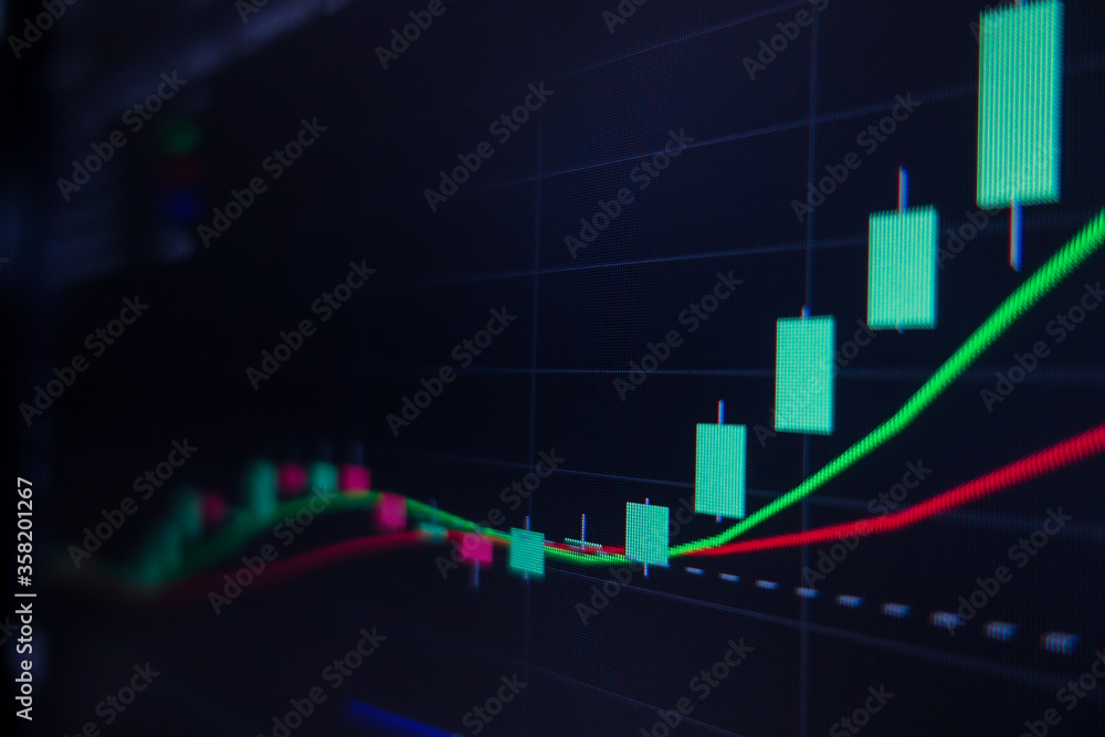 Naklejka premium Stock exchange market graph on screen monitor. Economic and financial concept.
