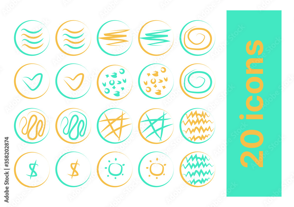 Icons and buttons for websites, social networks, corporate style, presentations and design yellow and mint 003