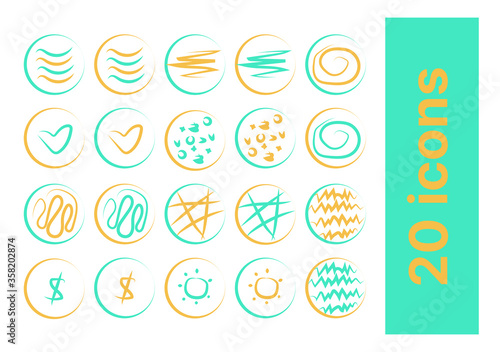 Icons and buttons for websites, social networks, corporate style, presentations and design yellow and mint 003