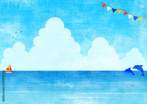 夏の背景 フレーム 海と入道雲1