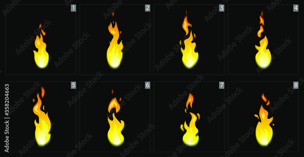 An Unique Fire Flames sprites, 8 frame loop animation. This animation ...
