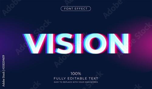 Stereoscopic vision text effect.Editable font style