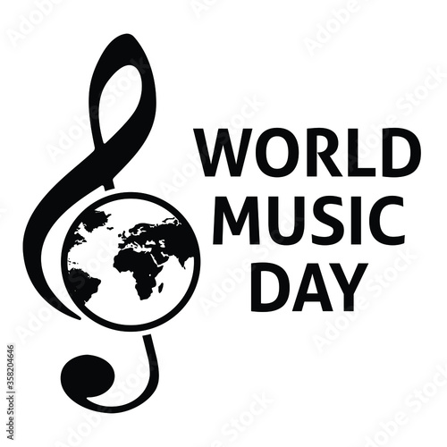 world music day - vector design of flat chord and black and white earth