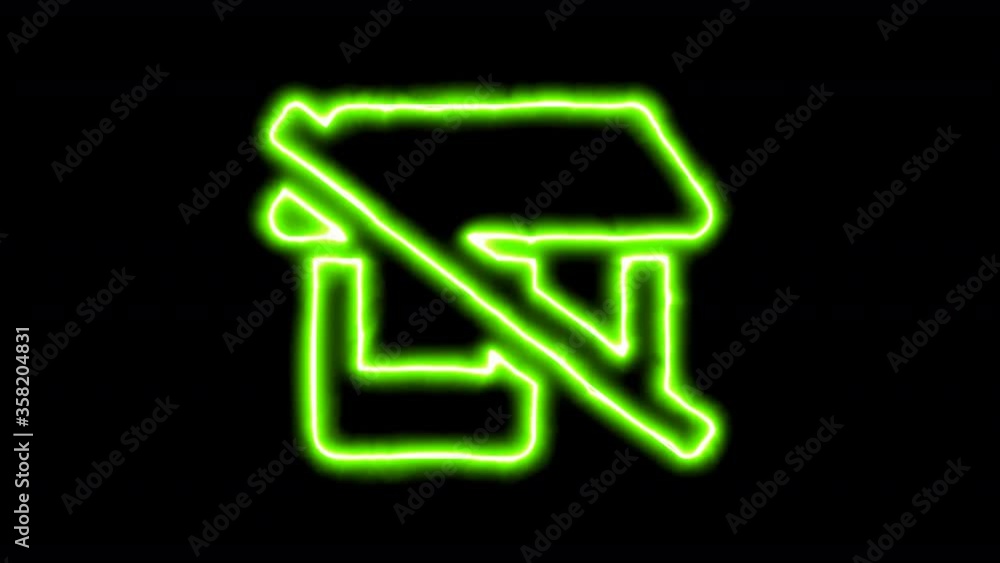 The appearance of the green neon symbol store slash. Flicker, In - Out. Alpha channel Premultiplied - Matted with color black The appearance of the green neon symbol store slash. Flicker, In - Out. Alpha channel Premultiplied - Matted with color black