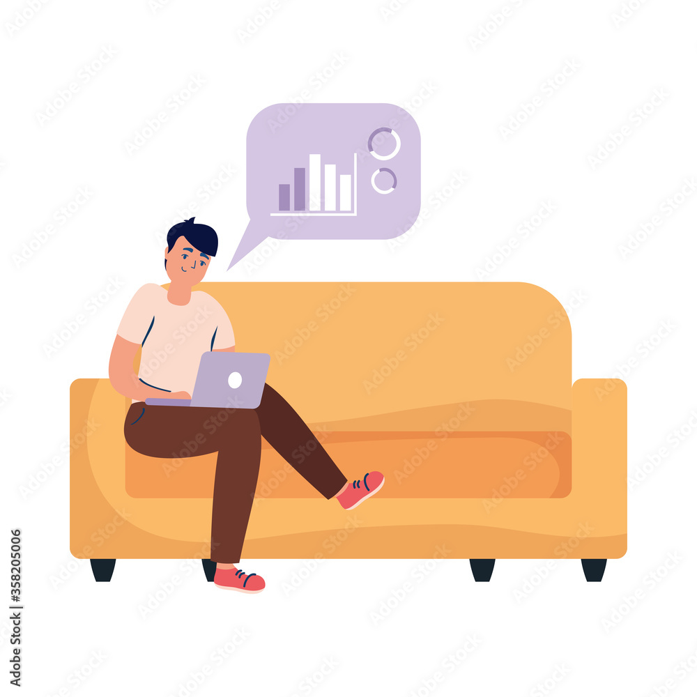 Man with laptop on couch vector design Man with laptop on couch vector design