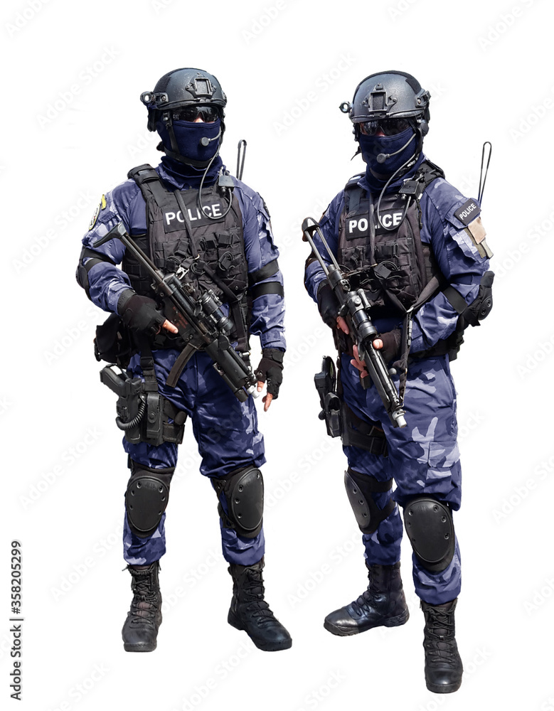 Police special unit over white background Police special unit over white background