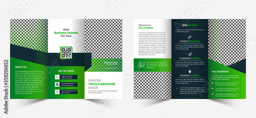 Modern trifold brochure green template design in creative abstract layout  fully editable photo