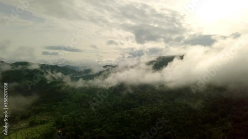 Wallpaper Mural Aerial view flying thru the morning rain cloud covered tropical rain forest mountain landscape during the rainy season on the Doi Phuka Mountain reserved national park the northern Thailand Torontodigital.ca