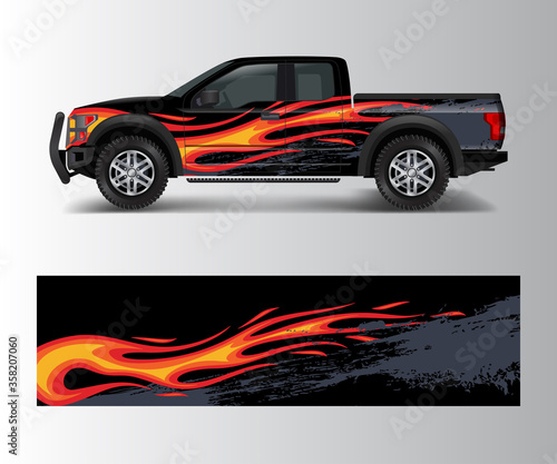 Truck and car graphic background wrap and vinyl sticker design vector