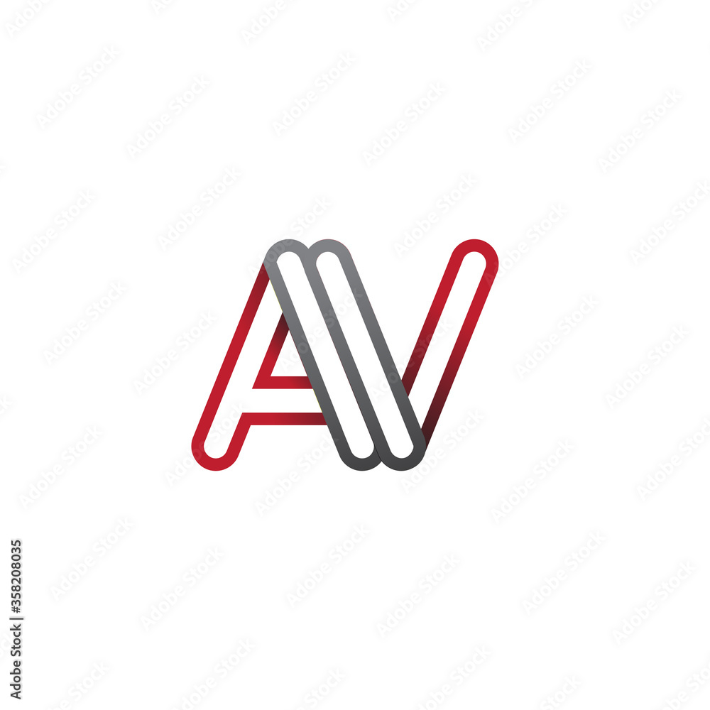 initial logo letter AV, linked outline red and grey colored, rounded logotype initial logo letter AV, linked outline red and grey colored, rounded logotype