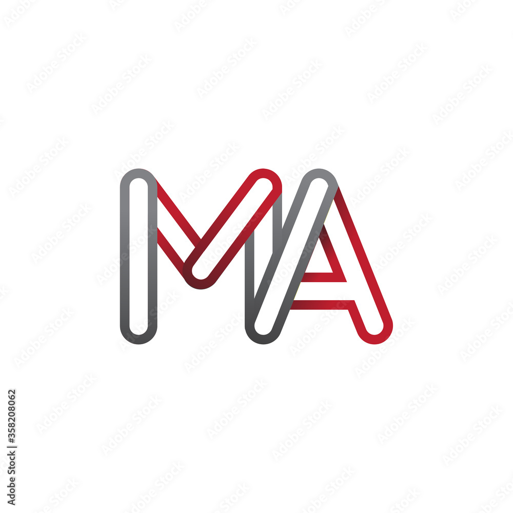 initial logo letter MA, linked outline red and grey colored, rounded logotype initial logo letter MA, linked outline red and grey colored, rounded logotype
