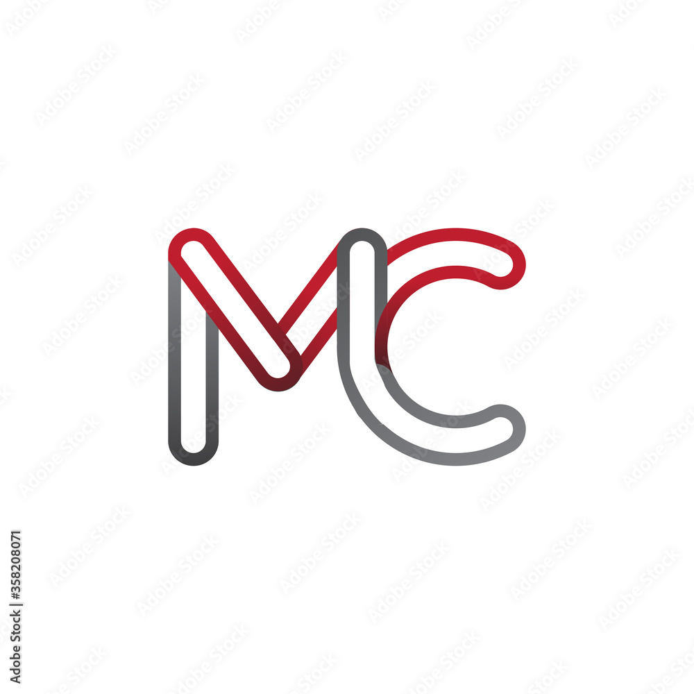 initial logo letter MC, linked outline red and grey colored, rounded logotype initial logo letter MC, linked outline red and grey colored, rounded logotype