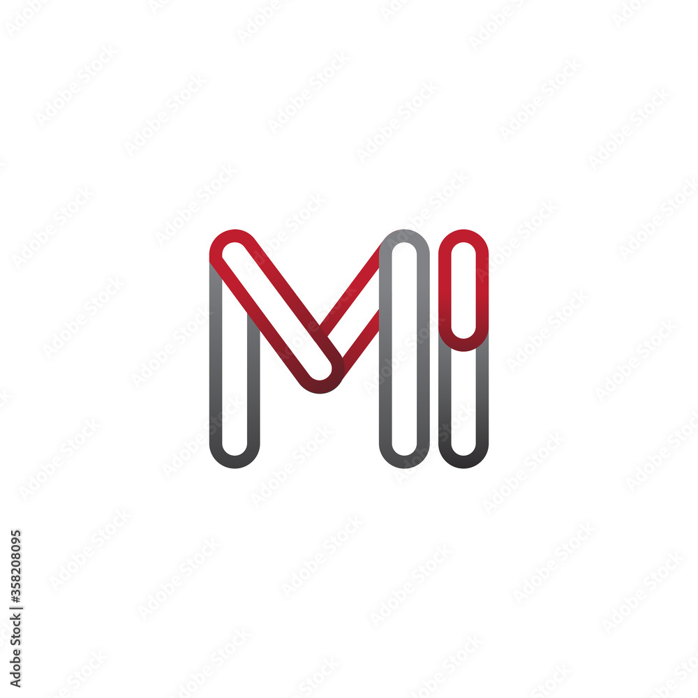 initial logo letter MI, linked outline red and grey colored, rounded logotype initial logo letter MI, linked outline red and grey colored, rounded logotype