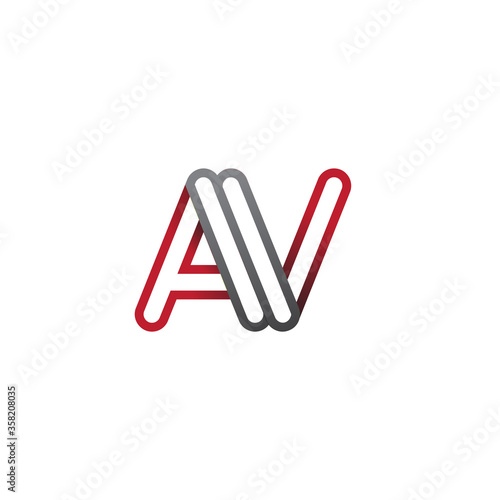 initial logo letter AV, linked outline red and grey colored, rounded logotype