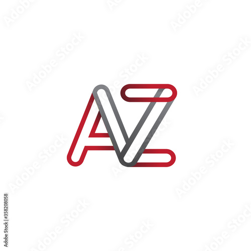 initial logo letter AZ, linked outline red and grey colored, rounded logotype