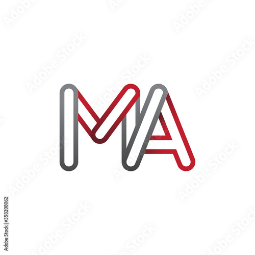 initial logo letter MA, linked outline red and grey colored, rounded logotype