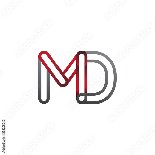 initial logo letter MD, linked outline red and grey colored, rounded logotype