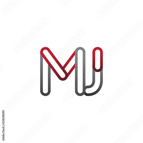 initial logo letter MJ, linked outline red and grey colored, rounded logotype