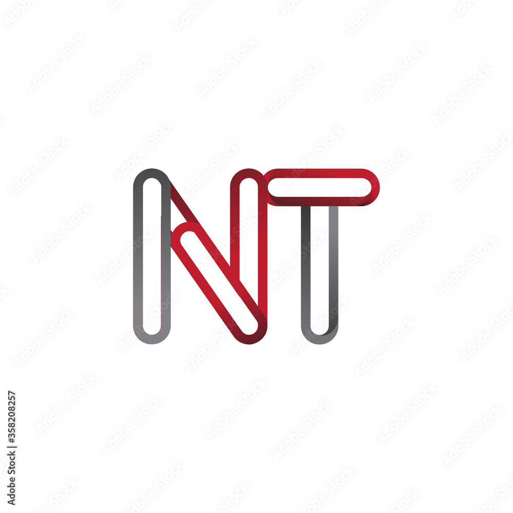 initial logo letter NT, linked outline red and grey colored, rounded logotype initial logo letter NT, linked outline red and grey colored, rounded logotype