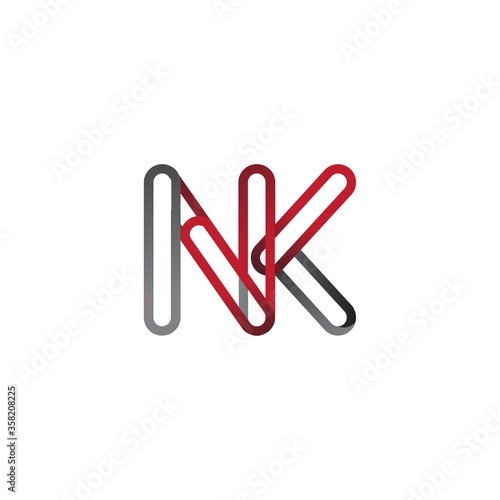 initial logo letter NK, linked outline red and grey colored, rounded logotype