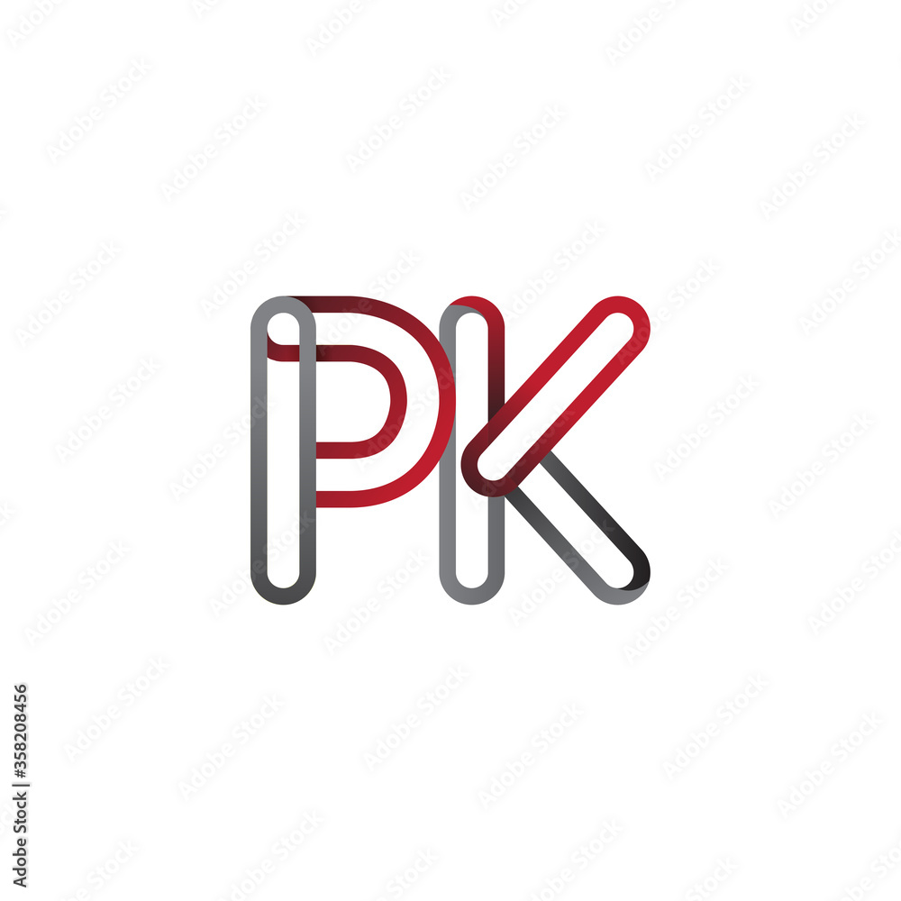 initial logo letter PK, linked outline red and grey colored, rounded logotype initial logo letter PK, linked outline red and grey colored, rounded logotype
