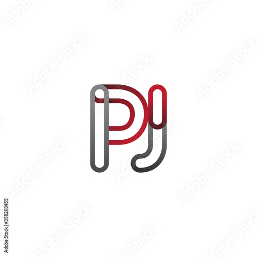 initial logo letter PJ, linked outline red and grey colored, rounded logotype