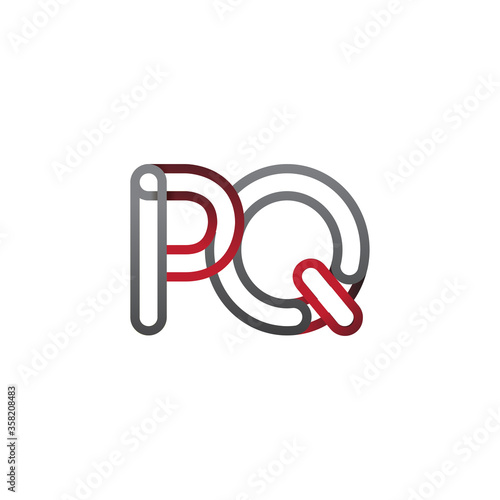 initial logo letter PQ, linked outline red and grey colored, rounded logotype