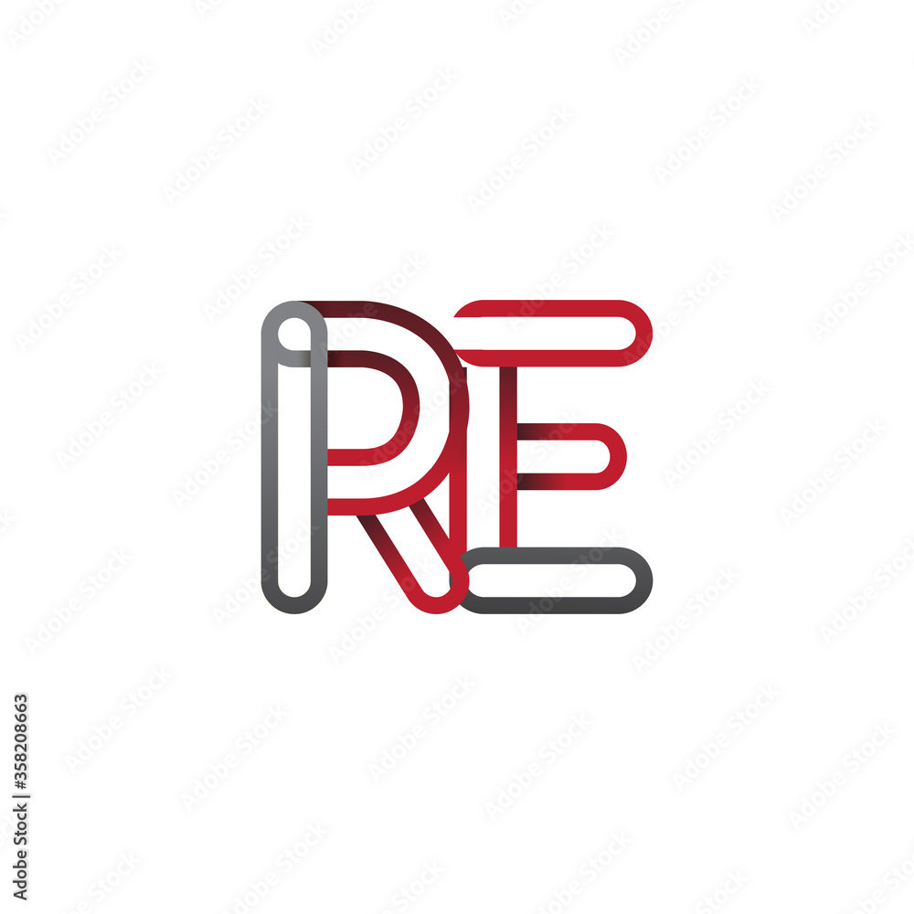 initial logo letter RE, linked outline red and grey colored, rounded logotype