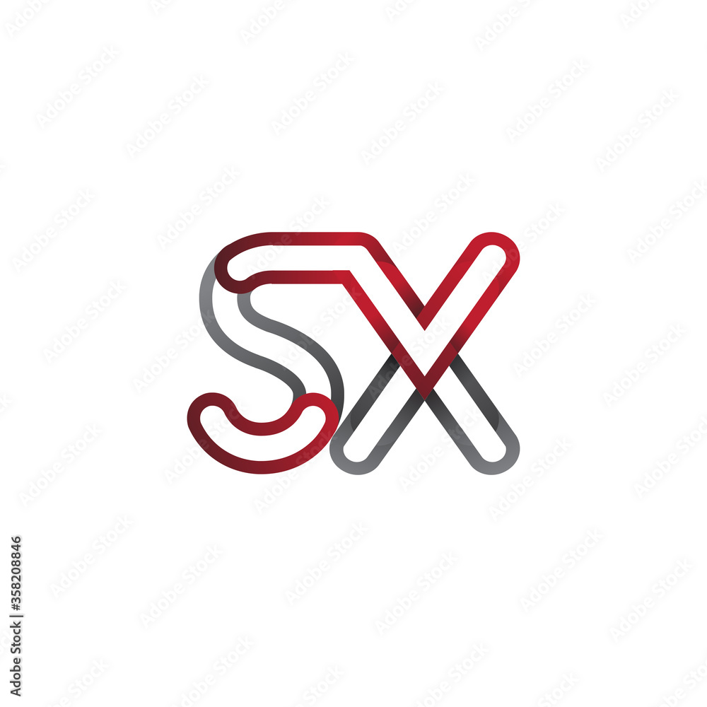 initial logo letter SX, linked outline red and grey colored, rounded logotype initial logo letter SX, linked outline red and grey colored, rounded logotype