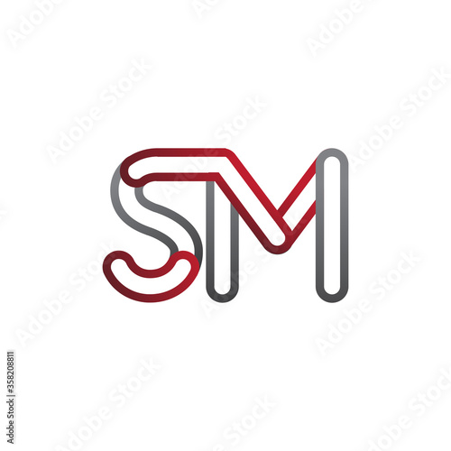 initial logo letter SM, linked outline red and grey colored, rounded logotype