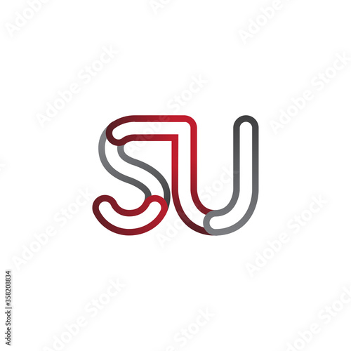 initial logo letter SU, linked outline red and grey colored, rounded logotype