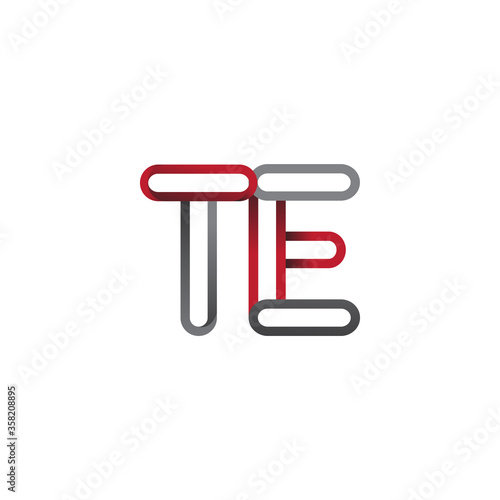 initial logo letter TE, linked outline red and grey colored, rounded logotype