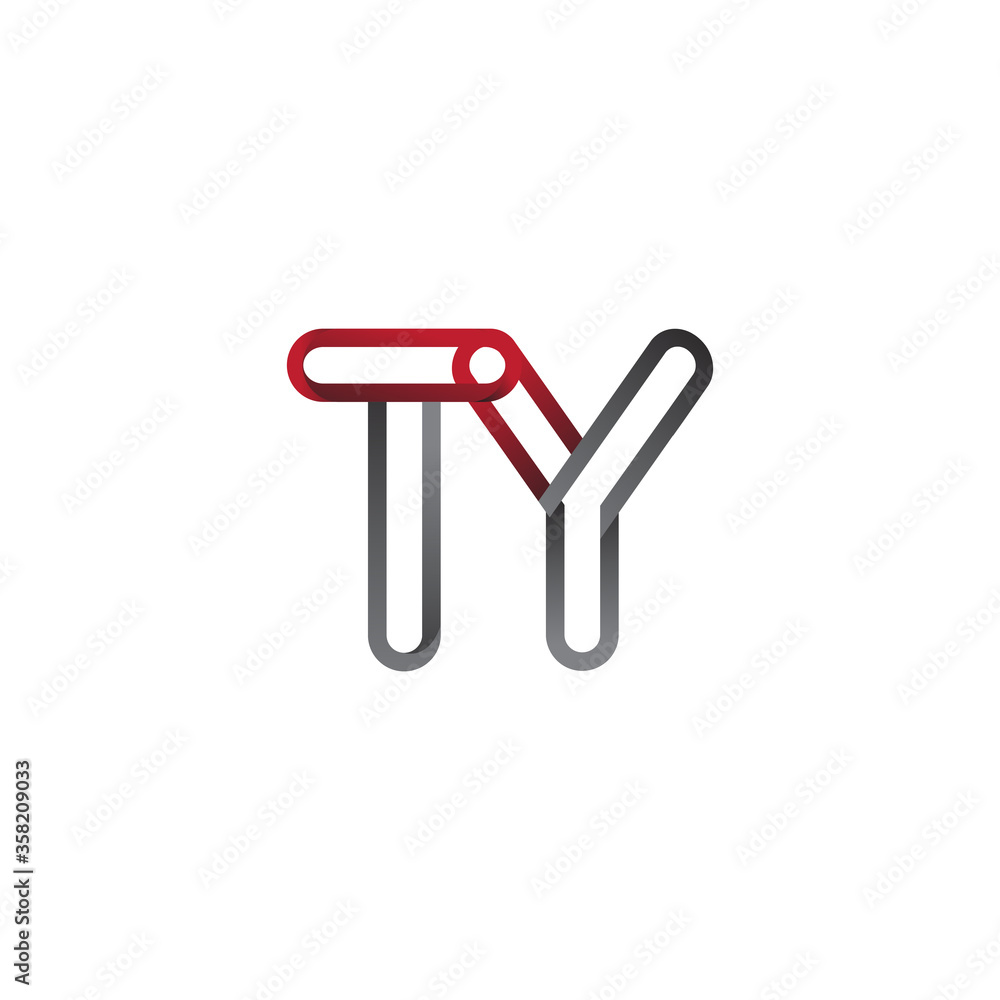 initial logo letter TY, linked outline red and grey colored, rounded logotype initial logo letter TY, linked outline red and grey colored, rounded logotype