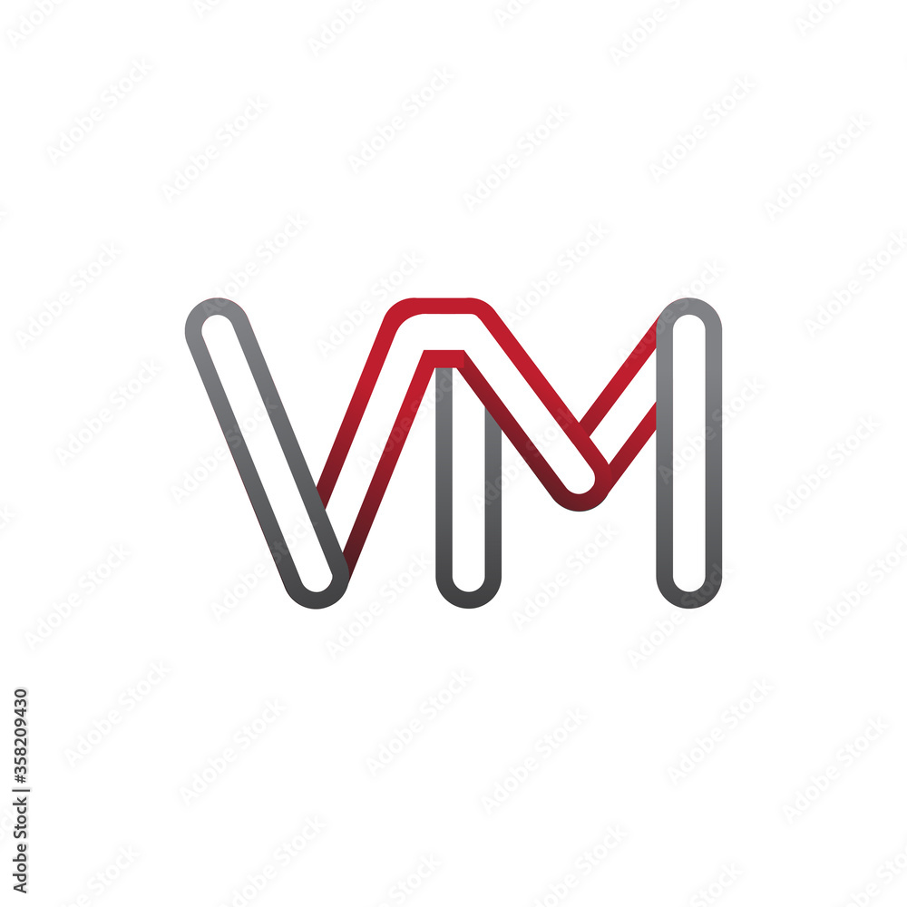 initial logo letter VM, linked outline red and grey colored, rounded logotype initial logo letter VM, linked outline red and grey colored, rounded logotype