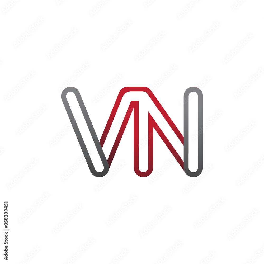 initial logo letter VN, linked outline red and grey colored, rounded logotype initial logo letter VN, linked outline red and grey colored, rounded logotype
