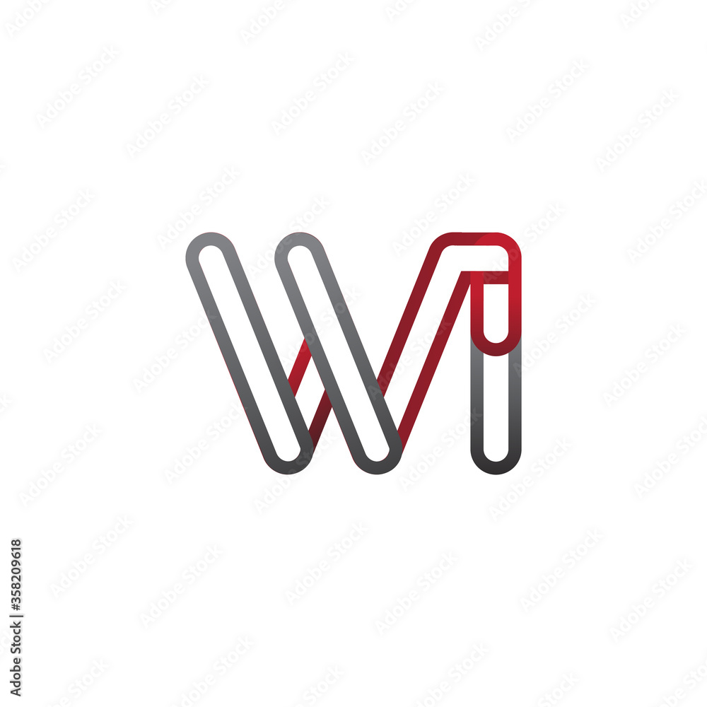 initial logo letter WI, linked outline red and grey colored, rounded logotype initial logo letter WI, linked outline red and grey colored, rounded logotype