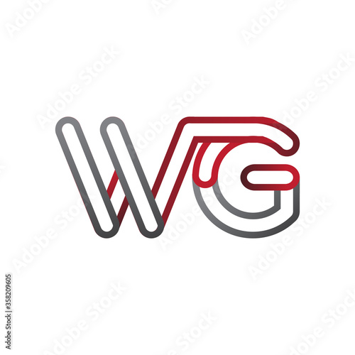 initial logo letter WG, linked outline red and grey colored, rounded logotype