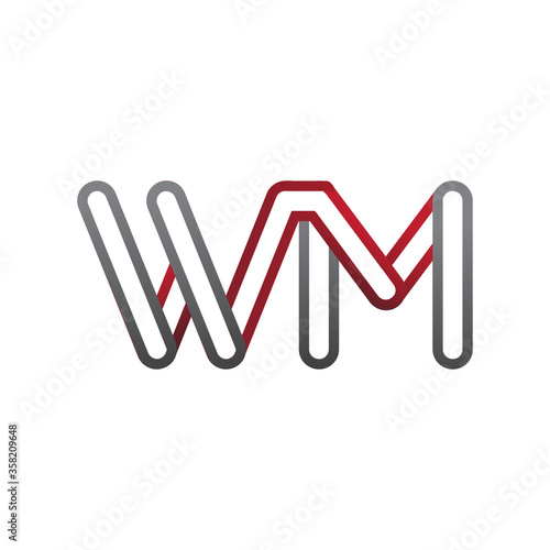 initial logo letter WM, linked outline red and grey colored, rounded logotype