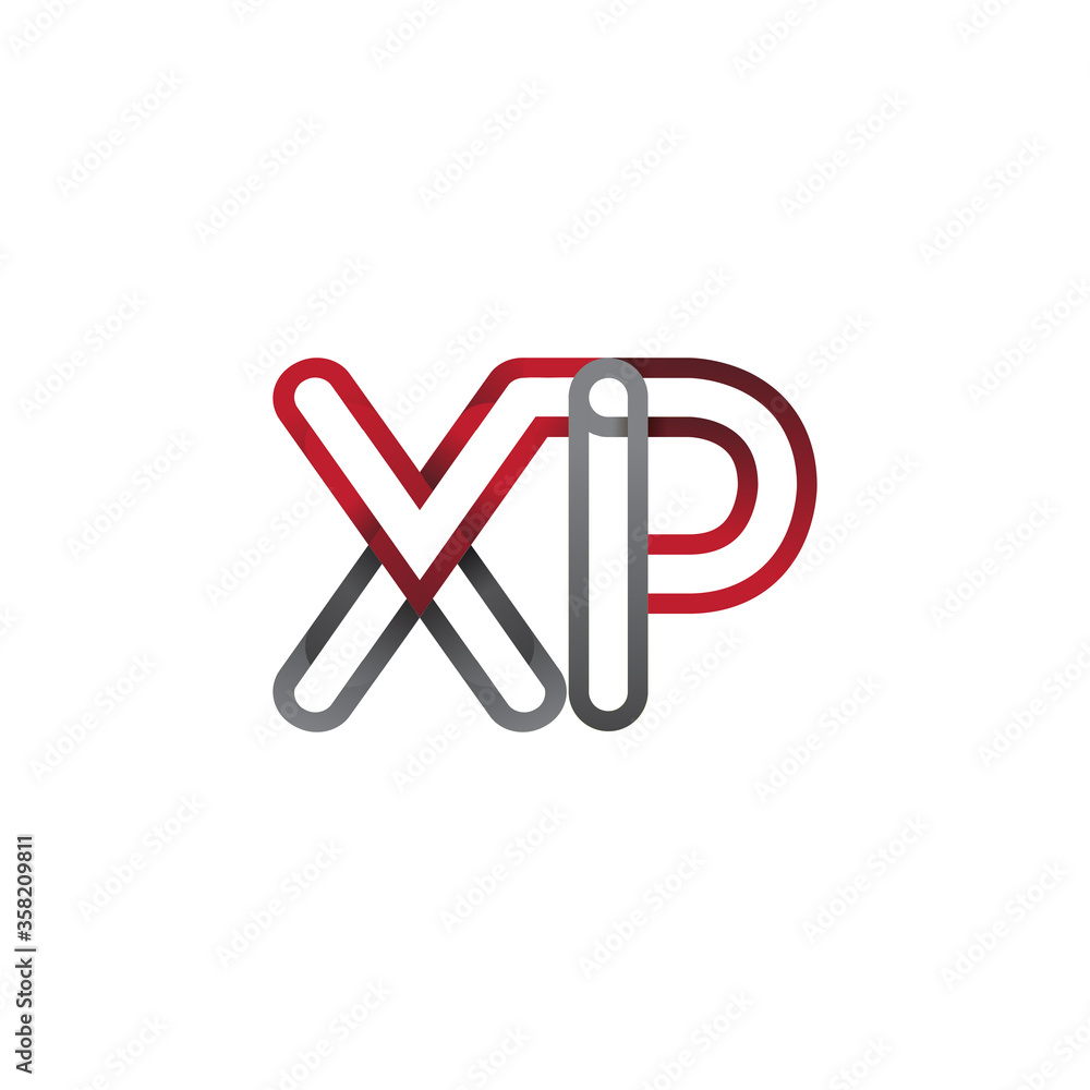 initial logo letter XP, linked outline red and grey colored, rounded logotype initial logo letter XP, linked outline red and grey colored, rounded logotype