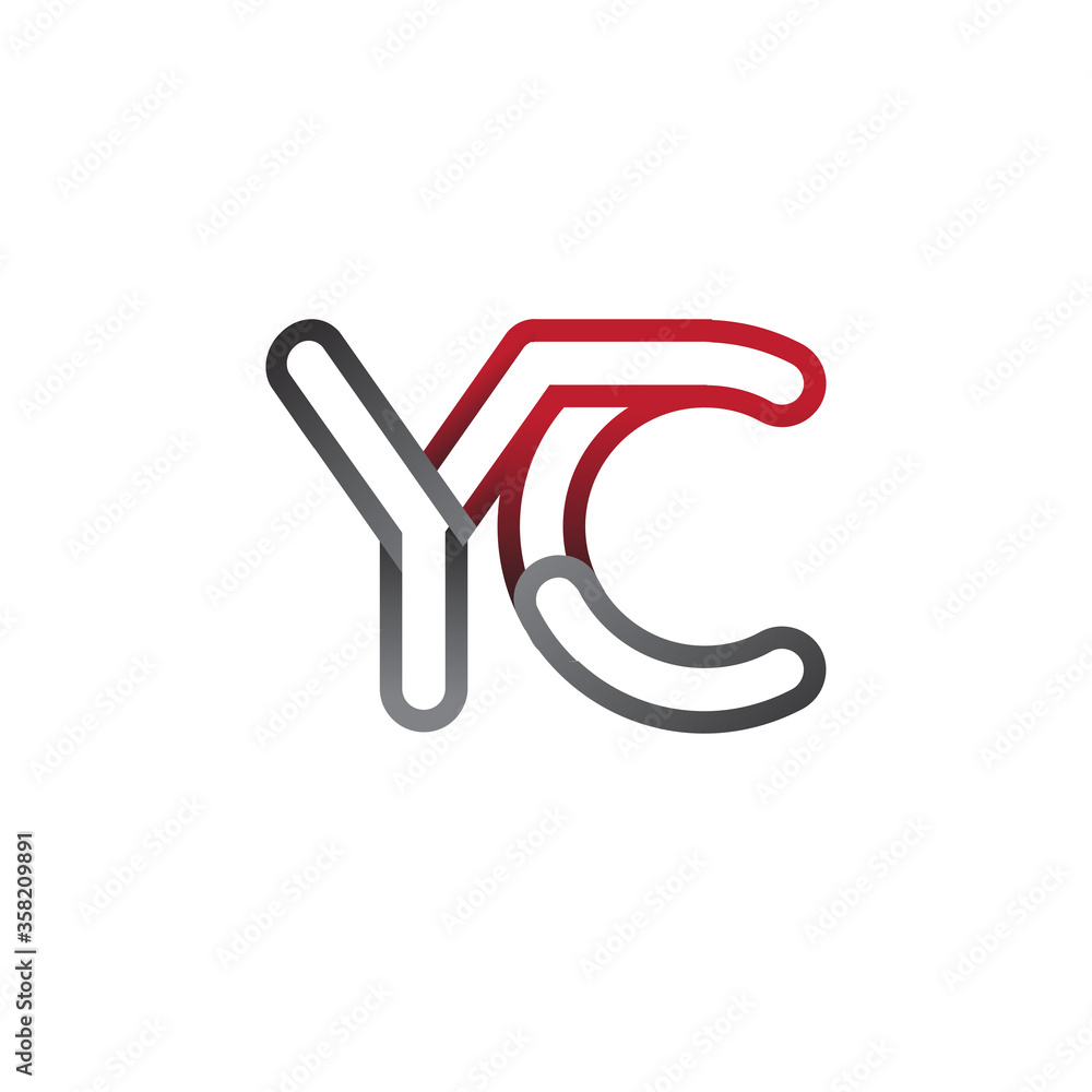 initial logo letter YC, linked outline red and grey colored, rounded logotype initial logo letter YC, linked outline red and grey colored, rounded logotype