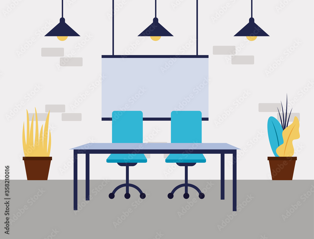 Office desk with chairs vector design Office desk with chairs vector design
