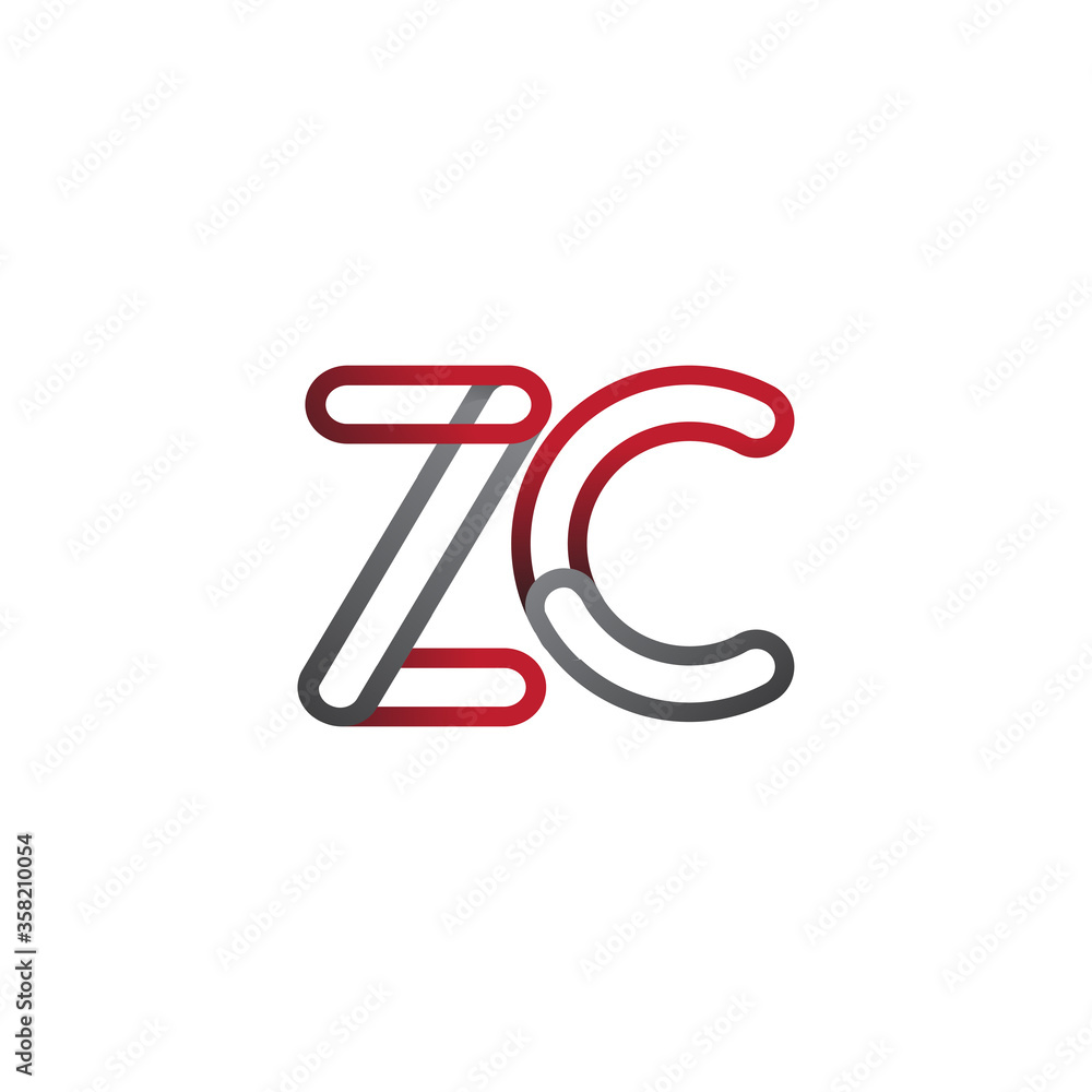 initial logo letter ZC, linked outline red and grey colored, rounded logotype initial logo letter ZC, linked outline red and grey colored, rounded logotype