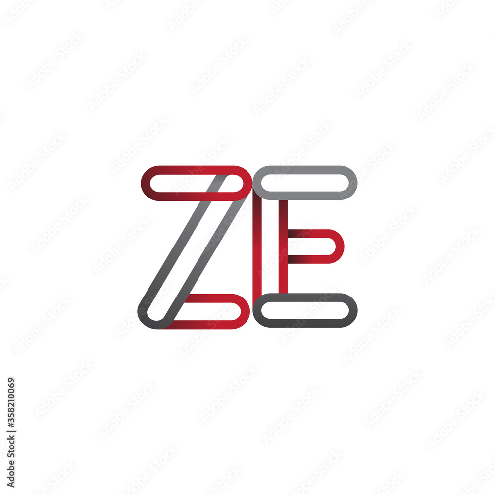 initial logo letter ZE, linked outline red and grey colored, rounded logotype initial logo letter ZE, linked outline red and grey colored, rounded logotype