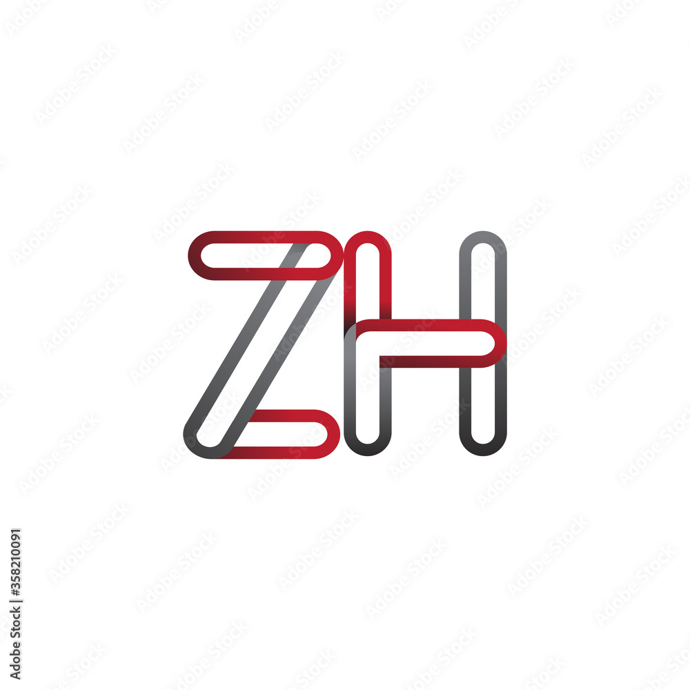 initial logo letter ZH, linked outline red and grey colored, rounded logotype initial logo letter ZH, linked outline red and grey colored, rounded logotype