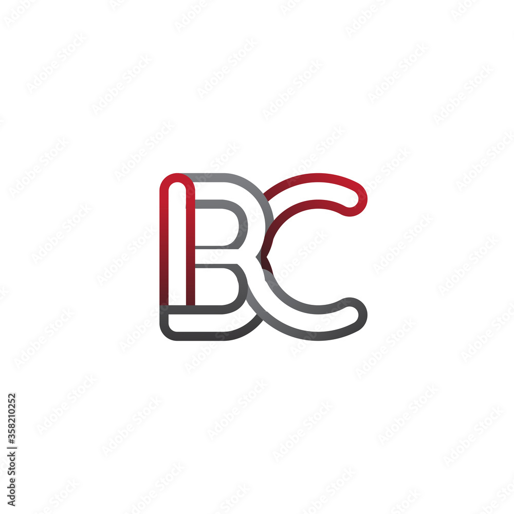 initial logo letter BC, linked outline red and grey colored, rounded logotype initial logo letter BC, linked outline red and grey colored, rounded logotype